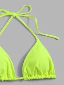 Swim Basics Summer Beach Halter Triangle Neon Bikini Bathing Suit - Lime Green - View 3