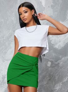 SHEIN BAE Twisted High-Rise Mini Skirt - Green - View 1