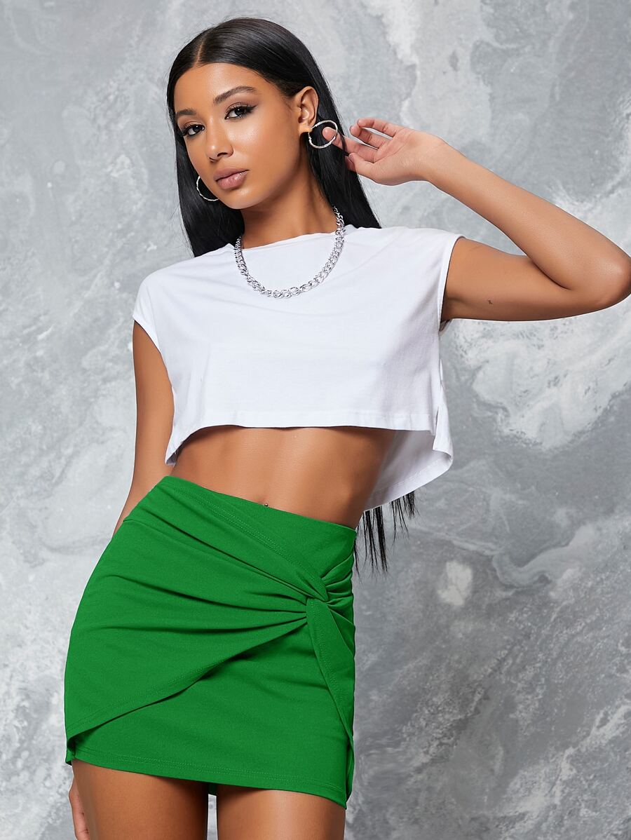 SHEIN BAE Twisted High-Rise Mini Skirt - Green - View 1