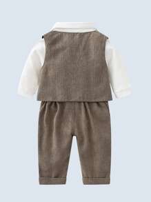 Baby Boy Bow Front Bodysuit & Blazer Waistcoat & Suspender Pants & Hat