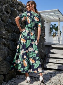 熱帶圖案圍裹式連衣裙 - 彩色 - 查看 2