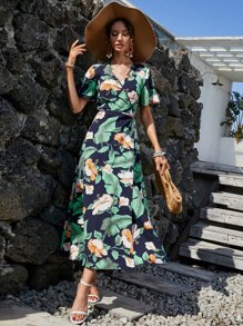 熱帶圖案圍裹式連衣裙 - 彩色 - 查看 4