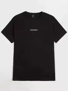 Manfinity VCAY Men Drop Shoulder Letter Pattern Tee - Black - View 3