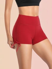VUTRU Wide Waistband Drawstring Knot Sports Shorts - Red - View 3