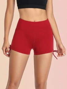 VUTRU Wide Waistband Drawstring Knot Sports Shorts - Red - View 6