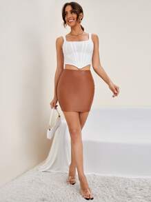 SHEIN Privé 素色短款背心 - 白色 - 查看 4