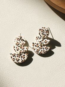 Pendientes largos geométricos con estampado de leopardo - Multicolor - Ver 2