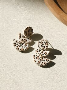 Pendientes largos geométricos con estampado de leopardo - Multicolor - Ver 4