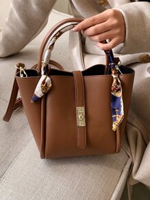 CONTAINEVERY Bolso decorado con lazo, diseño de dinero antiguo, elegante y ligero, bolso con asa superior y cierre giratorio, ideal para adolescentes, mujeres universitarias, principiantes y oficinistas. Adecuado para ir a la oficina, el trabajo y para ocasiones especiales. Bolso de mujer elegante y casual para la oficina y el trabajo.