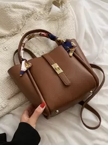CONTAINEVERY Bolso decorado con lazo, diseño de dinero antiguo, elegante y ligero, bolso con asa superior y cierre giratorio, ideal para adolescentes, mujeres universitarias, principiantes y oficinistas. Adecuado para ir a la oficina, el trabajo y para ocasiones especiales. Bolso de mujer elegante y casual para la oficina y el trabajo.