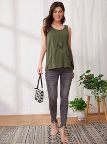 SHEIN Maternity Lift Up Nursing Tank Top - Army Green - View 4