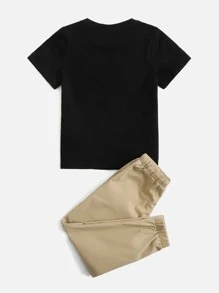 SHEIN Leap Crew Young Boy Graphic Print Tee & Drawstring Waist Pants - Multicolor - View 2