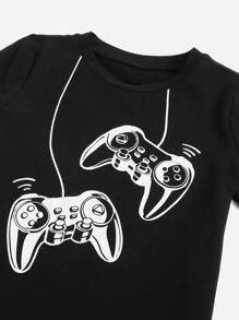 SHEIN Leap Crew Young Boy Graphic Print Tee & Drawstring Waist Pants - Multicolor - View 3