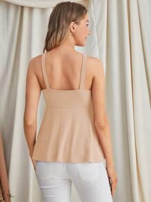 SHEIN Áo Tank & Camis Bà bầu Viên lá sen Gân đan màu trơn Giải trí - Màu Khaki - Xem 2
