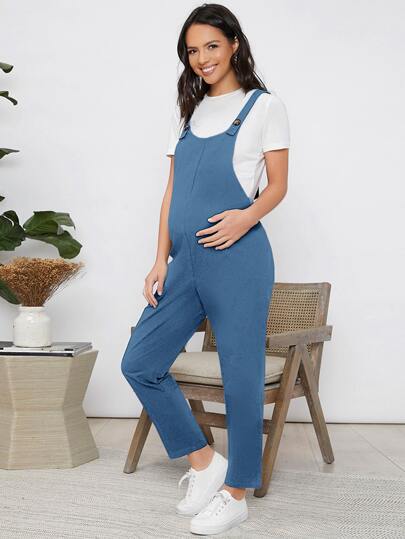 SHEIN Maternity Solid Overalls Jumpsuit Without Tee