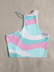 SHEIN EZwear Graphic Print Asymmetrical Neck Crop Top - Multicolor - View 2