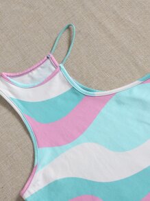 SHEIN EZwear Graphic Print Asymmetrical Neck Crop Top - Multicolor - View 4