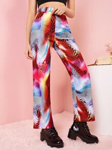 SHEIN Unity Pantalones rectos con estampado de talle alto - Multicolor - Ver 1