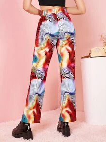 SHEIN Unity Pantalones rectos con estampado de talle alto - Multicolor - Ver 2