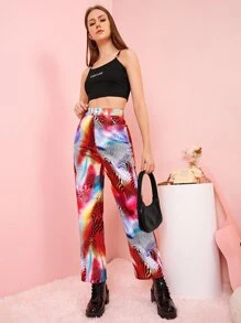 SHEIN Unity Pantalones rectos con estampado de talle alto - Multicolor - Ver 4
