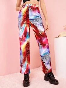 SHEIN Unity Pantalones rectos con estampado de talle alto - Multicolor - Ver 5