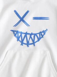 SHEIN Boys Cartoon Graphic Hoodie & Shorts Set - Blue and White - View 3