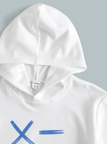 SHEIN Boys Cartoon Graphic Hoodie & Shorts Set - Blue and White - View 4