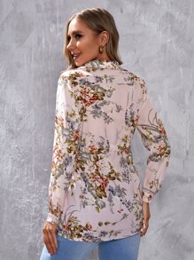 SHEIN Maternity Floral Print Drawstring Waist Blouse - Multicolor - View 2