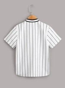 SHEIN 男孩條紋圖案字母圖案單排釦襯衫