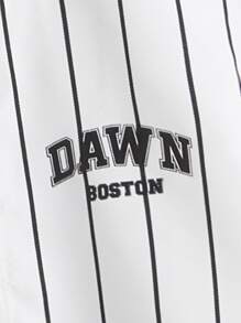 SHEIN 男孩條紋圖案字母圖案單排釦襯衫