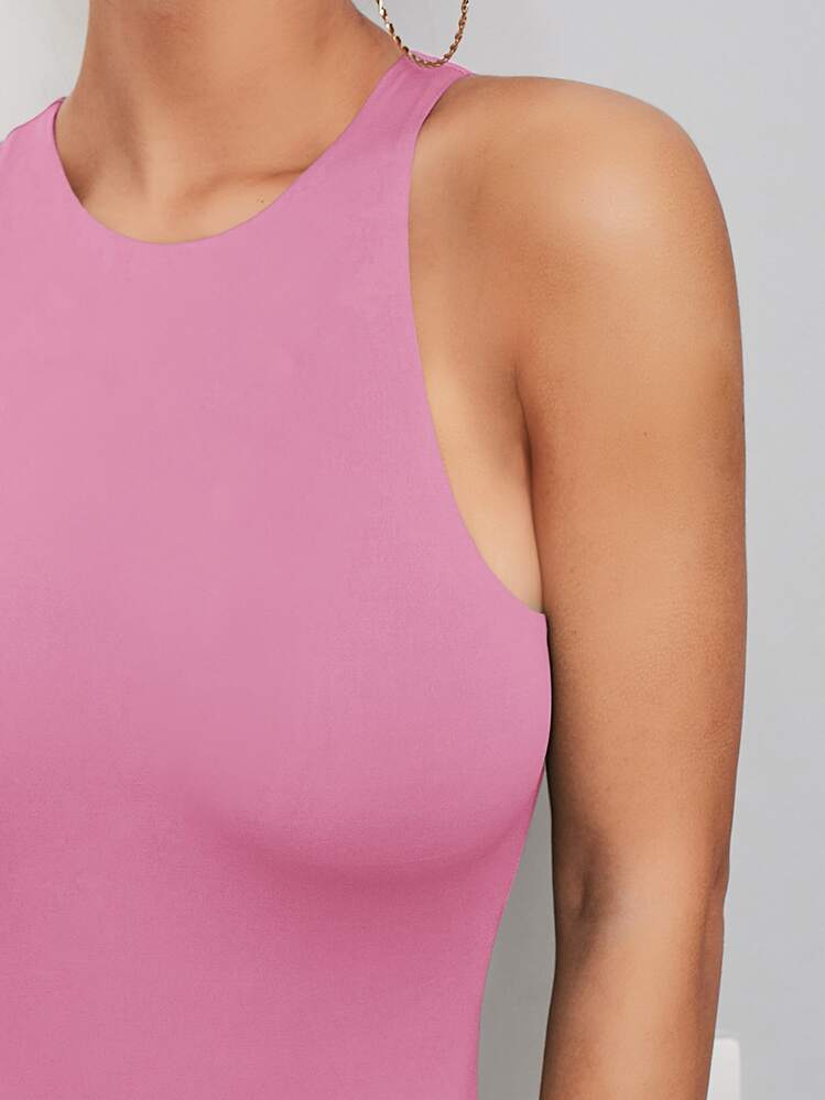 SHEIN BAE Solid Tank Bodysuit - Pink - View 3
