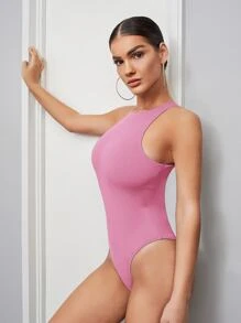 SHEIN BAE Solid Tank Bodysuit - Pink - View 4