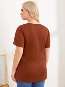 SHEIN Essnce Plus Split Hem Solid Top - Rust Brown - View 2