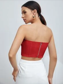 BizChic Khóa kéo phía sau Áo Tube Crop Trang phục làm việc - Đỏ - Xem 2