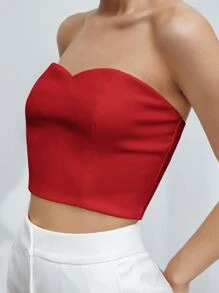 BizChic Khóa kéo phía sau Áo Tube Crop Trang phục làm việc - Đỏ - Xem 4