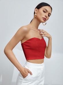 BizChic Khóa kéo phía sau Áo Tube Crop Trang phục làm việc - Đỏ - Xem 5
