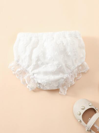 Souflis Souflis Infant/Baby GirlWhite Lace Ruffle Bloomers, Baby Girl Bottoms, Baby White Shorts, Baby Underwear, Suitable For Matching With Various Outfits, Dresses, Birthday Outfits