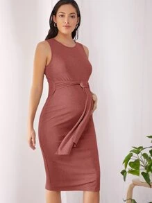 SHEIN Maternity Tie Front Solid Bodycon Dress - Redwood - View 4