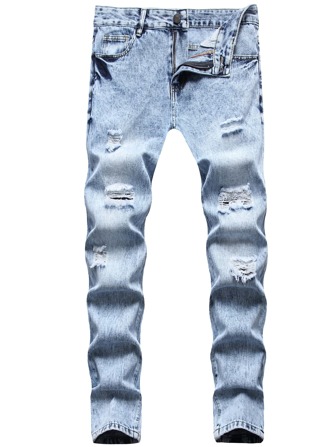 Men Ripped Bleach Wash Jeans