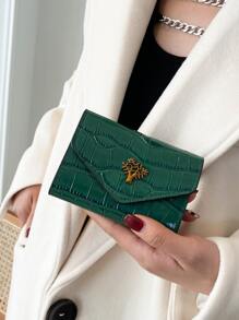Crocodile Embossed Metal Decor Pocket Wallet Small ID Window Bi-Fold Women Wallet Portable Cash White-Collar Workers For Female College Work Business Commute Office For Anniversary For Couple For Birthday Gift On Valentine Day Gift Gift For Women Wallet Purse Wallet Small Wallet