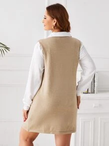 Váy len oversized Túi màu trơn Giải trí - Màu Khaki - Xem 2