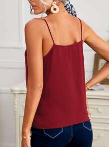 SHEIN Frenchy Áo hai dây Tương phản ren màu trơn Thanh lịch - Màu Đỏ Sâu - Xem 2