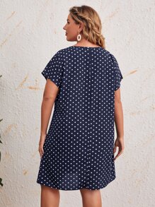 EMERY ROSE 大碼蝙蝠袖波卡圓點連衣裙 - 藏蓝色 - 查看 3
