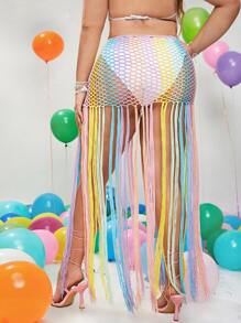 Plus Fringe Hem Crochet Cover Up - Multicolor - View 3