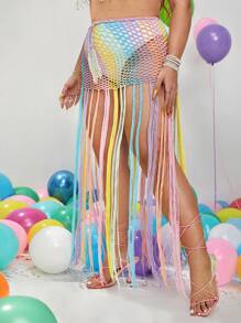 Plus Fringe Hem Crochet Cover Up - Multicolor - View 5