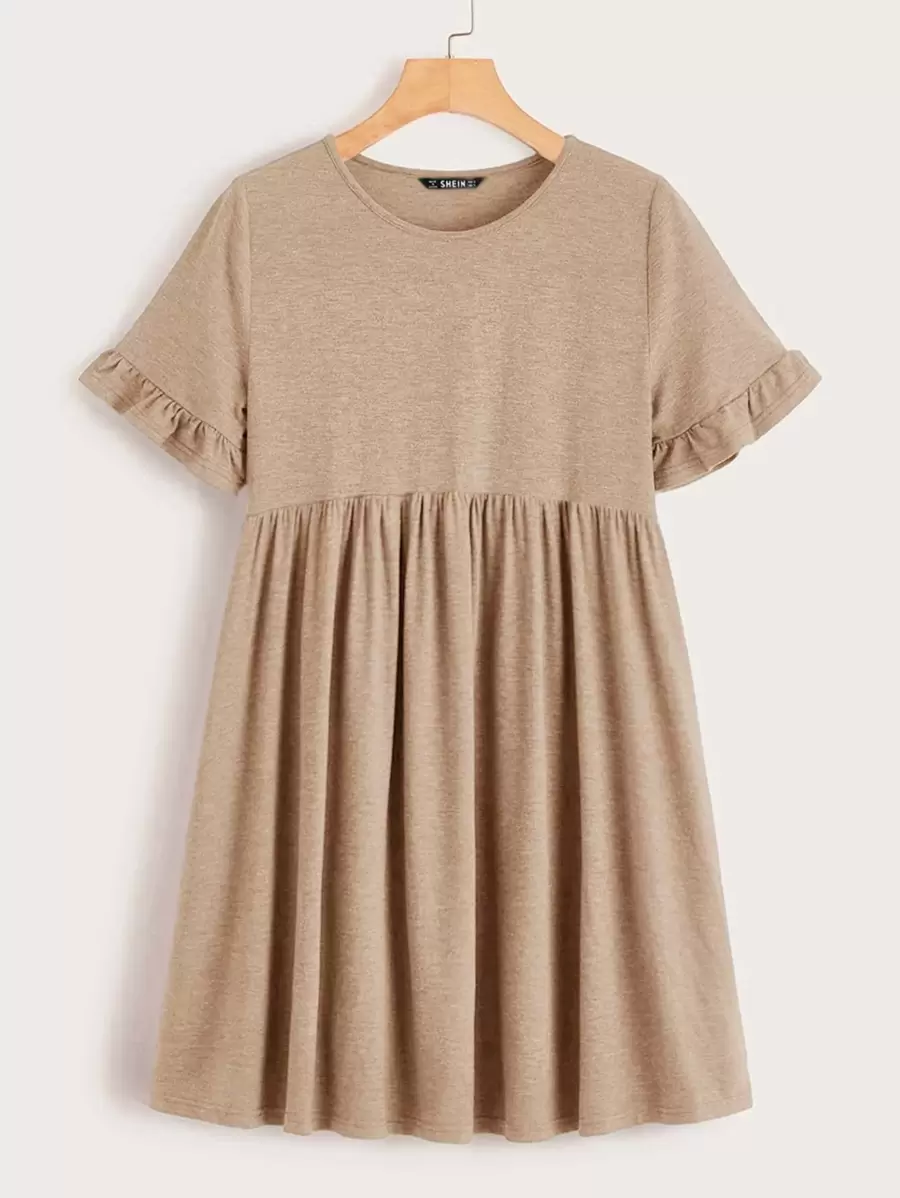 SHEIN LUNE Frill Cuff Smock Dress,Tea Party Dress,Summer Dresses For Women - Khaki - View 1