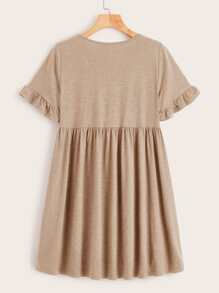 SHEIN LUNE Frill Cuff Smock Dress,Tea Party Dress,Summer Dresses For Women - Khaki - View 2