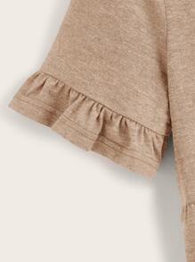 SHEIN LUNE Frill Cuff Smock Dress,Tea Party Dress,Summer Dresses For Women - Khaki - View 3