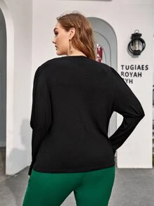 Mulvari Áo thun Plus size Cắt ra xoắn lại màu trơn Giải trí - màu đen - Xem 3