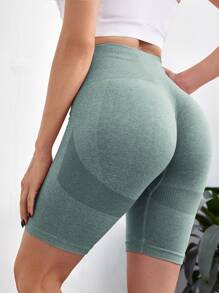 Yoga Basic Seamless Contrast Panel Cycling Shorts - Mint Green - View 1